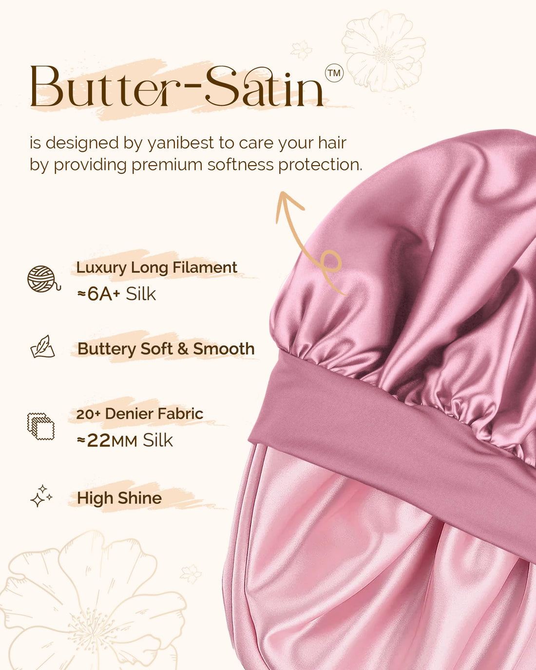 Yanibest Adjustable Satin Bonnet for Sleeping, Double Layer Silk Hair Bonnet with Tie Band for Unisex Women Men Curly Natural