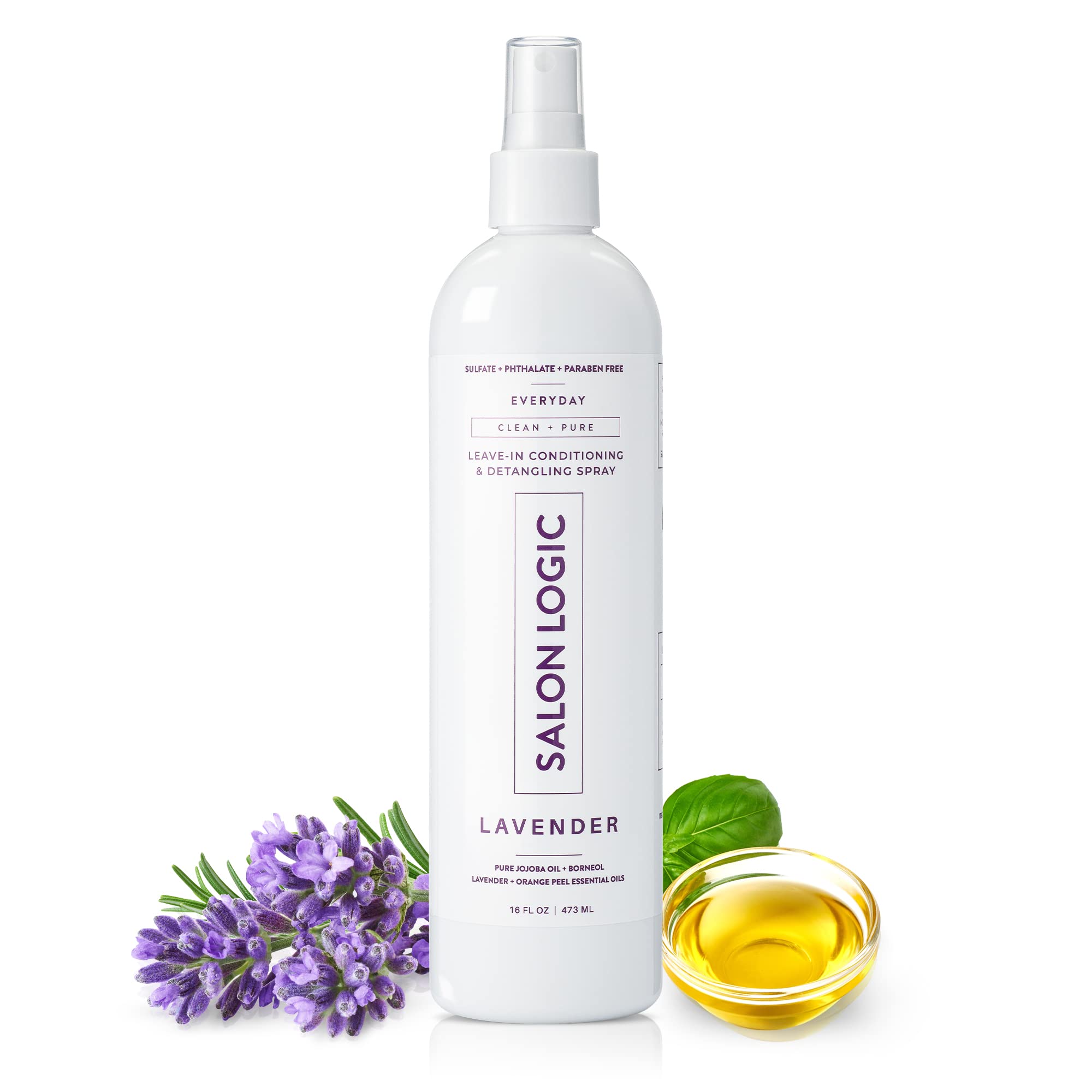 SalonLogic Everyday Leave-In Conditioning & Detangling Spray, Lavender - Clean & Pure, Salon Quality, Naturally Scented, Repairs Damaged Hair, Moisturizing Treatment, Safe for Color Treated Hair