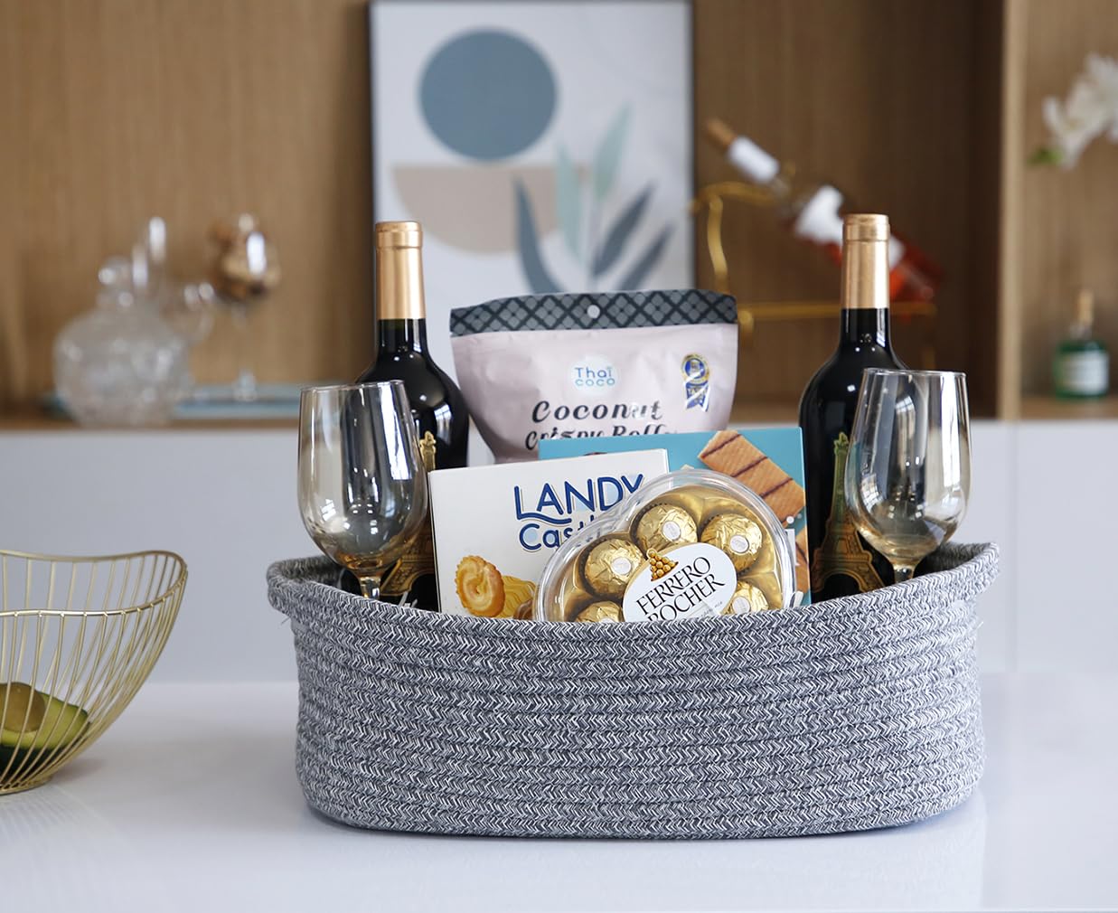 Woven Cotton Rope Storage Basket, Cube Changing Table Organizer for Closet Towels, Baby Nursery Bin, Small Dog Cat Toy Box, Gift Baskets empty (14.5x 11x 5) by CIKI HOME