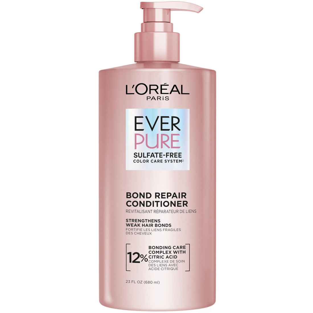 L'OREAL PARIS Bond Repair Sulfate Free Conditioner for Damaged Hair, Strengthening Hair Care with Citric Acid, Repairs Weak Hair Bonds, EverPure, 23 Fl Oz