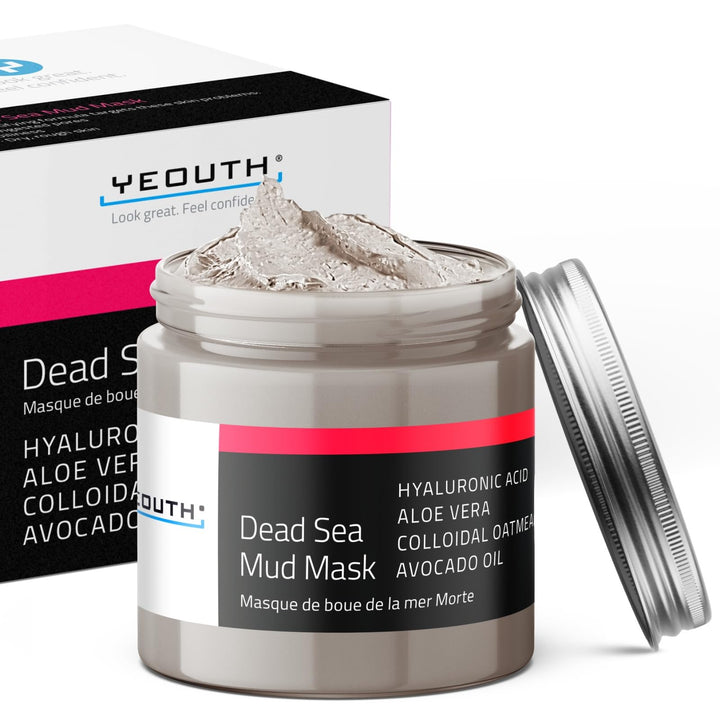 YEOUTH Dead Sea Mud Face Mask, Anti Aging Wrinkles, Blackheads Removal, Pore Size, Breakout Clearing, Anti Aging Facial Treatment, Facial Cleanser for Dry Skin 8oz - GUARANTEED