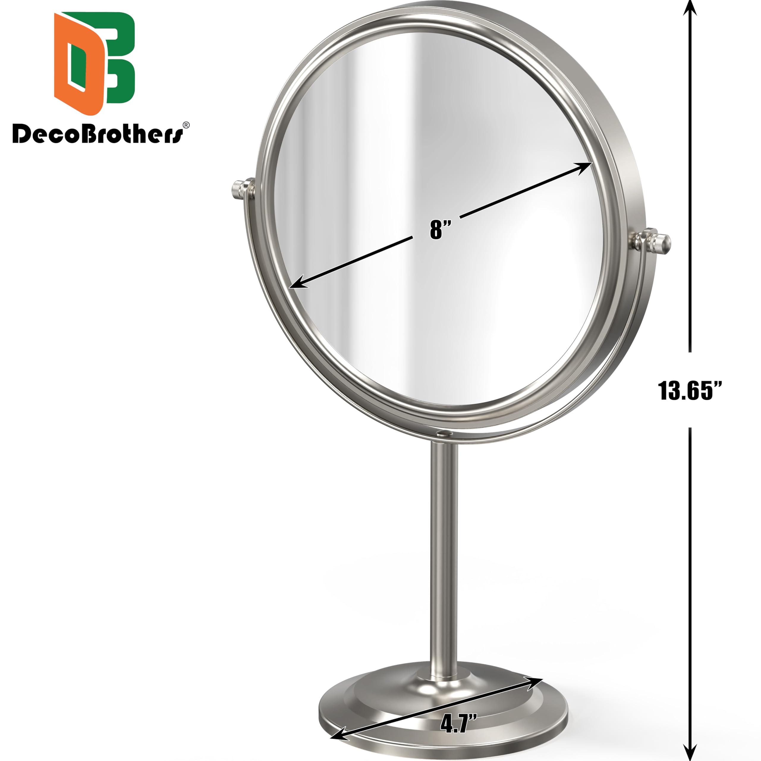 Decobros 8 Inch Large Tabletop Two Sided Swivel Vanity Mirror With 7x Magnification, 13 Inch Height