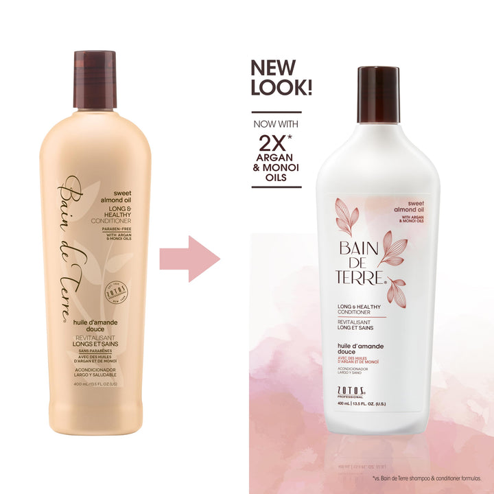 Bain de Terre Sweet Almond Oil Long & Healthy Conditioner, Strength & Protection for Weak, Damaged Hair, with Argan & Monoi Oils, Paraben-Free, Color-Safe, Vegan, 13.5 Fl Oz