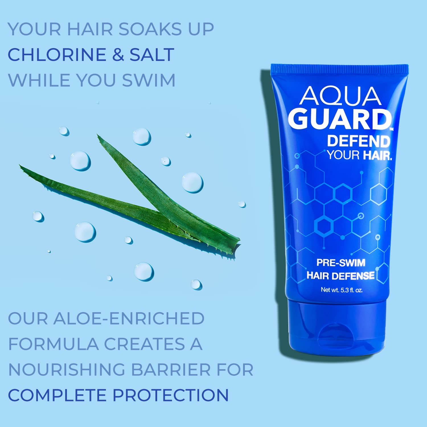 AquaGuard Pre-Swim Hair Defense | Prevents Chlorine Damage + Softens Hair | Made in California | Color Safe, Great Scent | 5.3 oz (2 Pack)