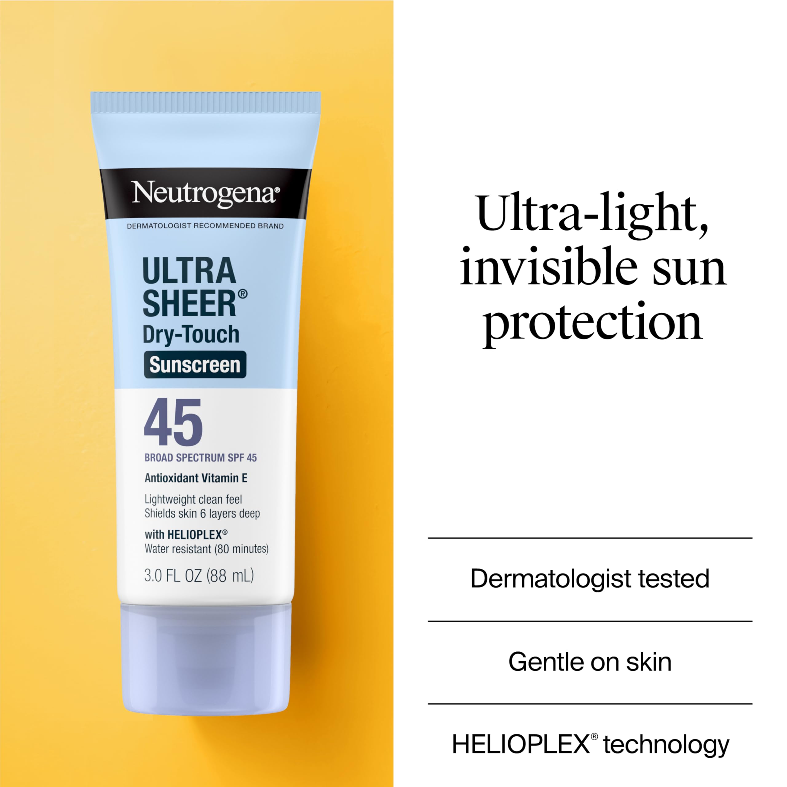 Neutrogena Ultra Sheer Dry-Touch Sunscreen For Face & Body, SPF 45 Broad Spectrum UVA/UVB Protection, Lightweight Water Resistant & Non-Greasy, Travel Size Sunscreen, 3 fl. oz Pack of 3