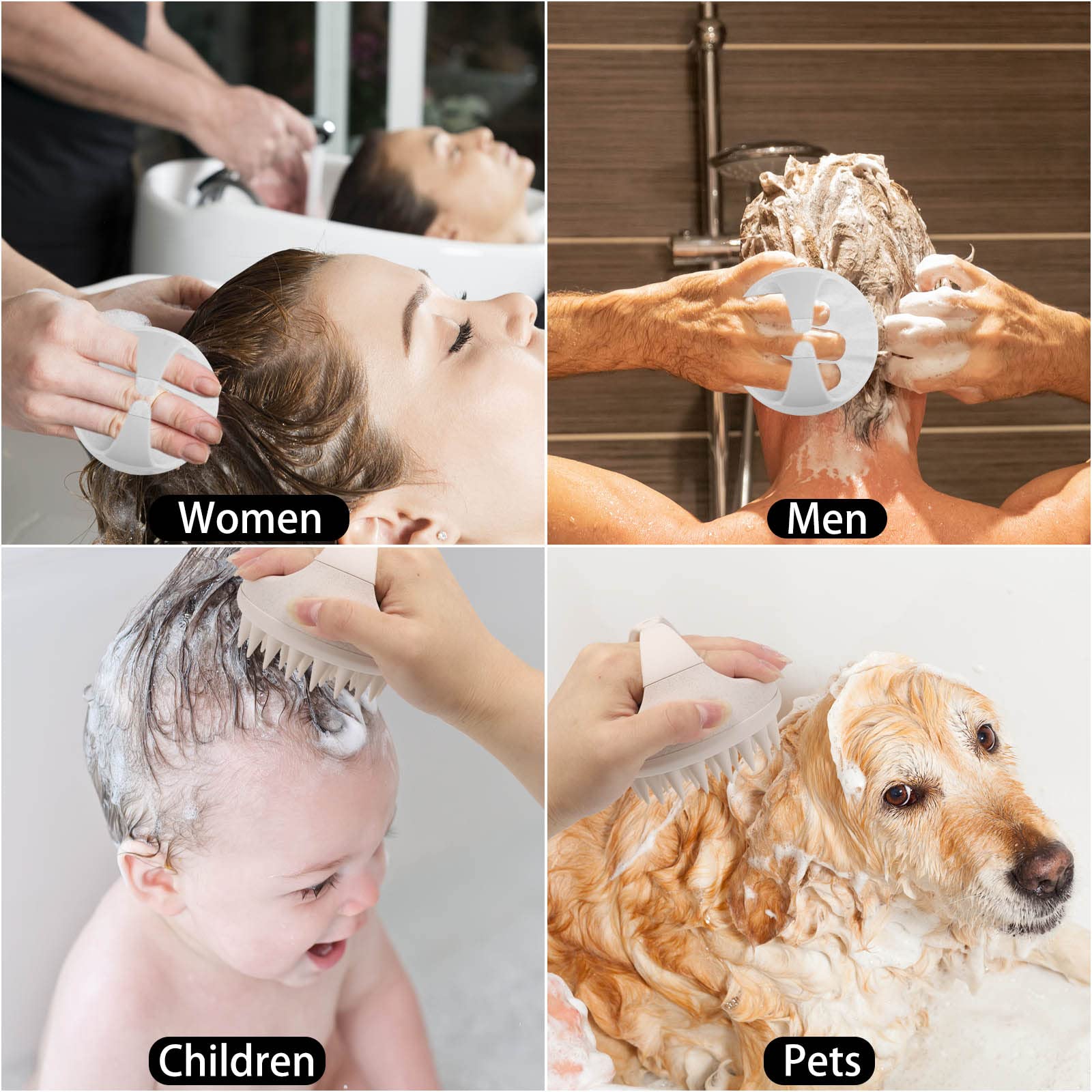 Hair Scalp Massager Shampoo Brush Hair Scrubber Scalp Shampoo Brushes Hair Washing Brush Silicone Scalp Exfoliator for Dandruff Removal- Beige