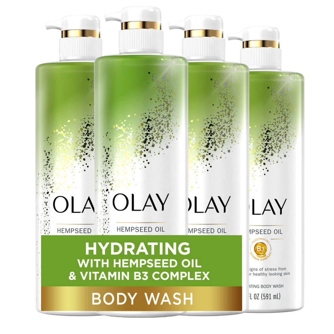 Olay Hydrating Body Wash for Women with Hempseed Oil and Vitamin B3, 20 fl oz (Pack of 4)
