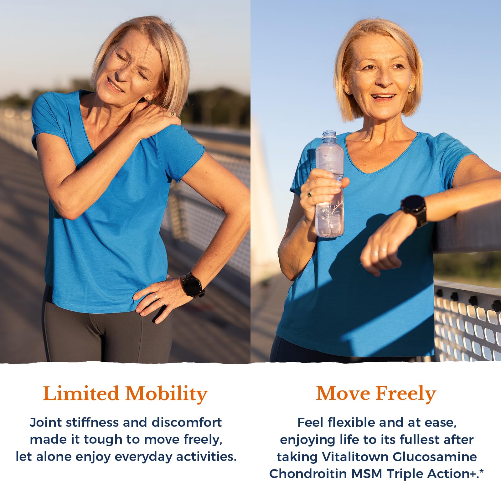 Vitalitown Glucosamine Chondroitin MSM | Collagen, Boswellia, Turmeric, Hyaluronic Acid, Bromelain | Triple Action+ Joint Formula | 12 Joint-Loving Ingredients | 90 Tablets, No Shellfish