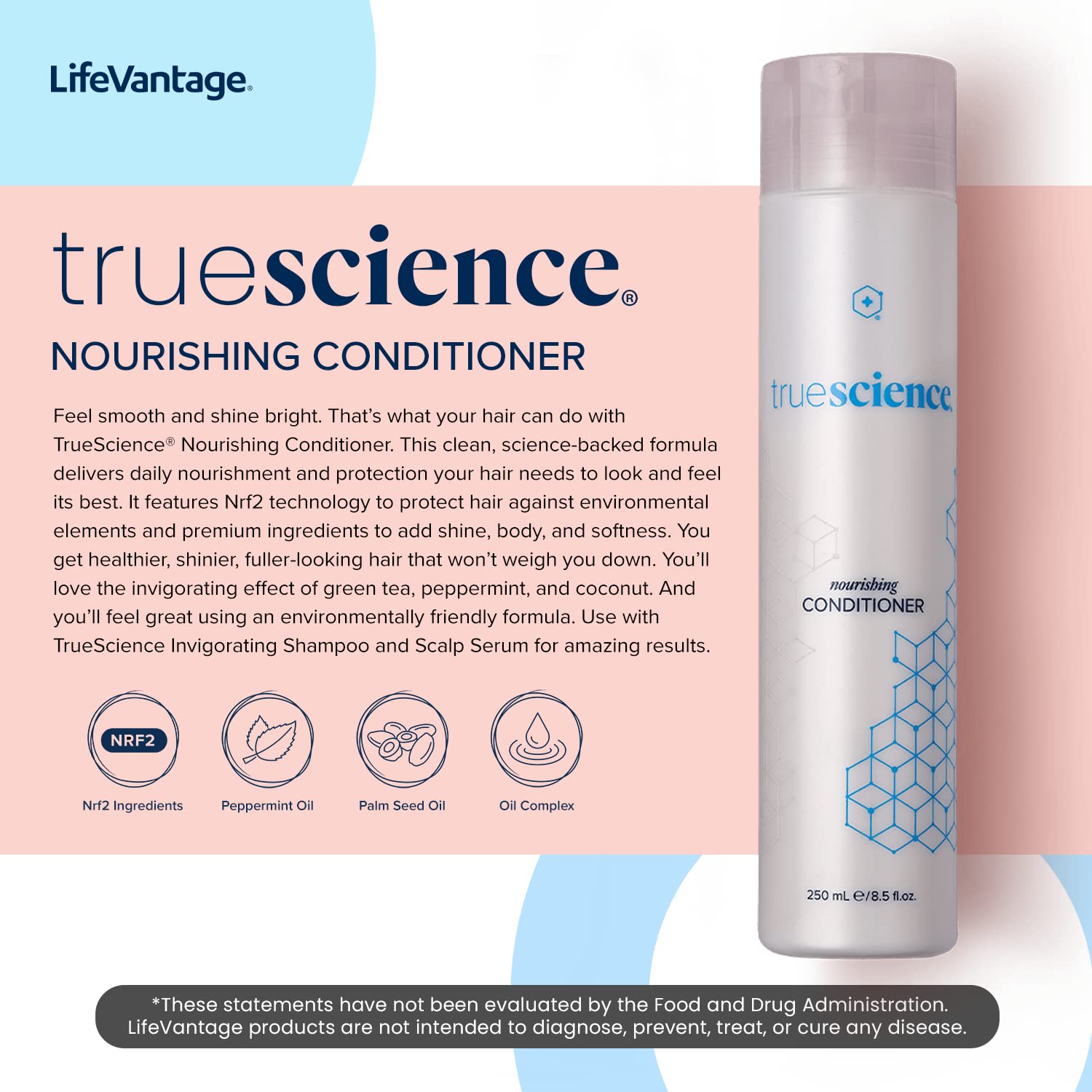 TrueScience Nourishing Hair Conditioner by LifeVantage, 250ml, With Nrf2 Ingredients, Oil Complex, Palm Seed Oil, Invigorating Green Tea & Coconut Oil