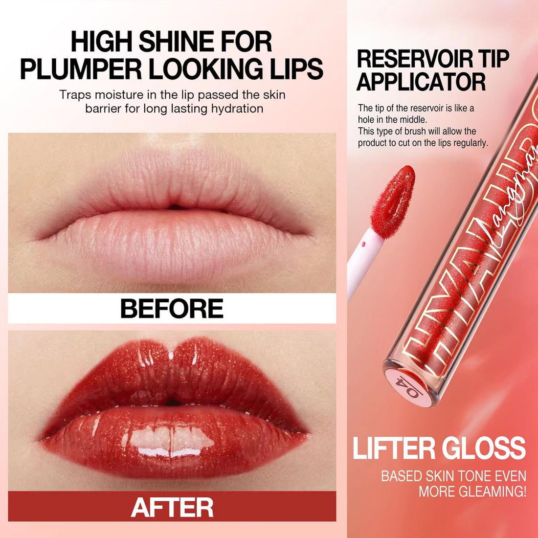 jelly Red Lip Gloss Lipstick Lip Plumper Gloss Tinted Glitter Lipgloss Teens Moisturizing Lip Balm Lip Oil High Shine And Vegan Plumping Lip Gloss For Women Girls Long-Lasting Dry Lip Care (04 #)