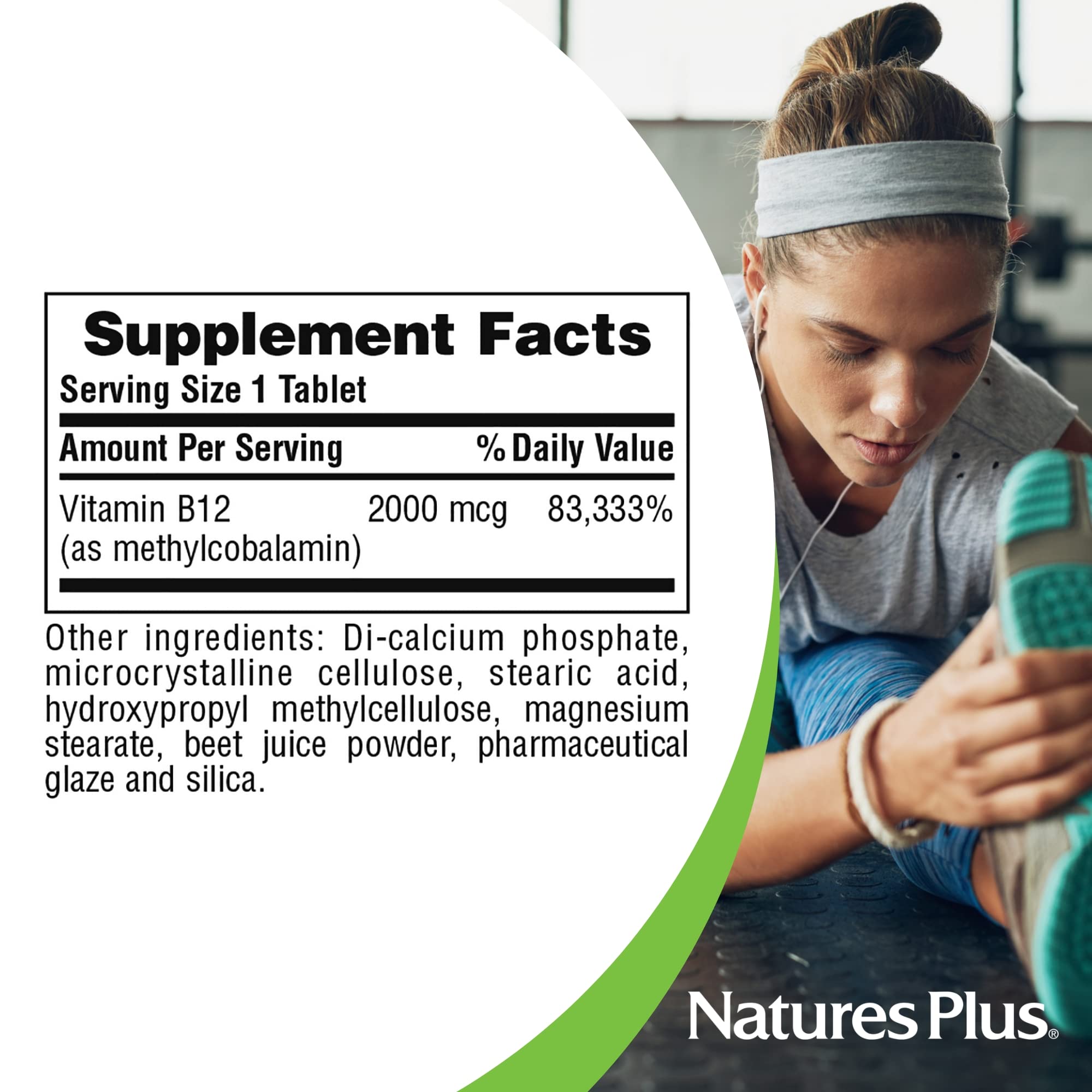 Natures Plus Vitamin B12 (Methylcobalamin), Sustained Release - 2000 mcg, 60 Vegetarian Tablets - High Potency Red Blood Cell Support - Natural Energy Booster - Gluten-Free - 60 Servings