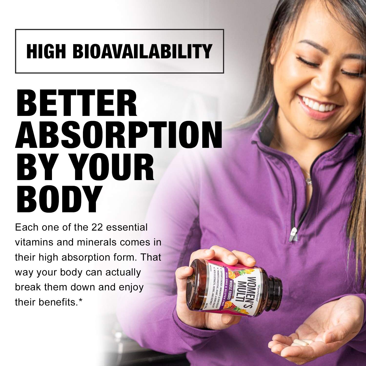 FarmHaven Multivitamin for Women | 22 Essential Nutrients, Fruits & Veggies Womens Multivitamin | Whole Food Multivitamin Boosts Energy, Immune, Heart Health | Womens Daily Vitamins - 90 Capsules