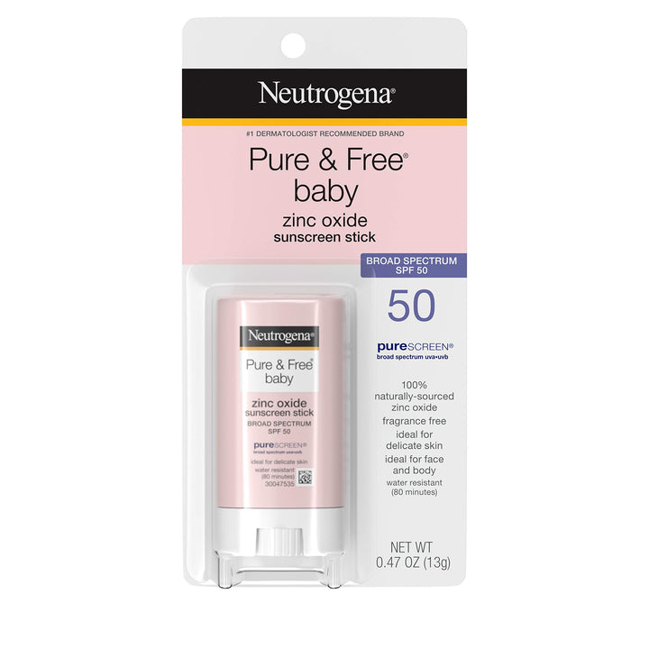 Neutrogena Pure & Free Baby Mineral Sunscreen Stick with Broad Spectrum SPF 50, Baby Face & Body Sunscreen, 0.47 oz 1 ea (Pack of 3)