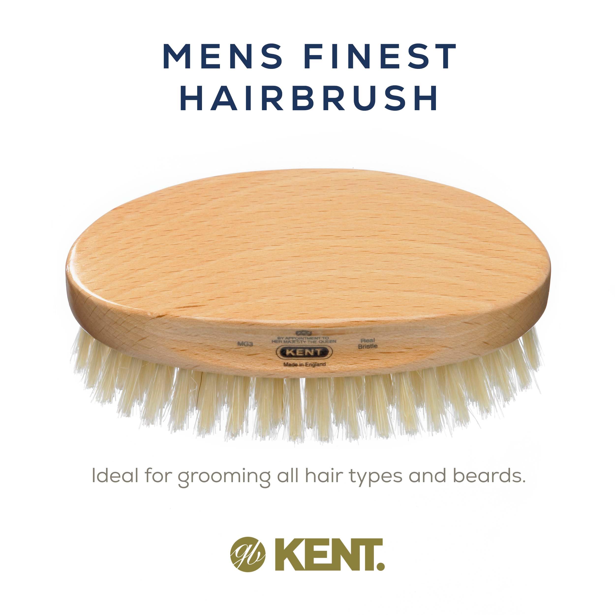 Kent Mg3 Oval Beechwood Black Pure Bristle Luxury Military Brush For Fine & Thinning Hair