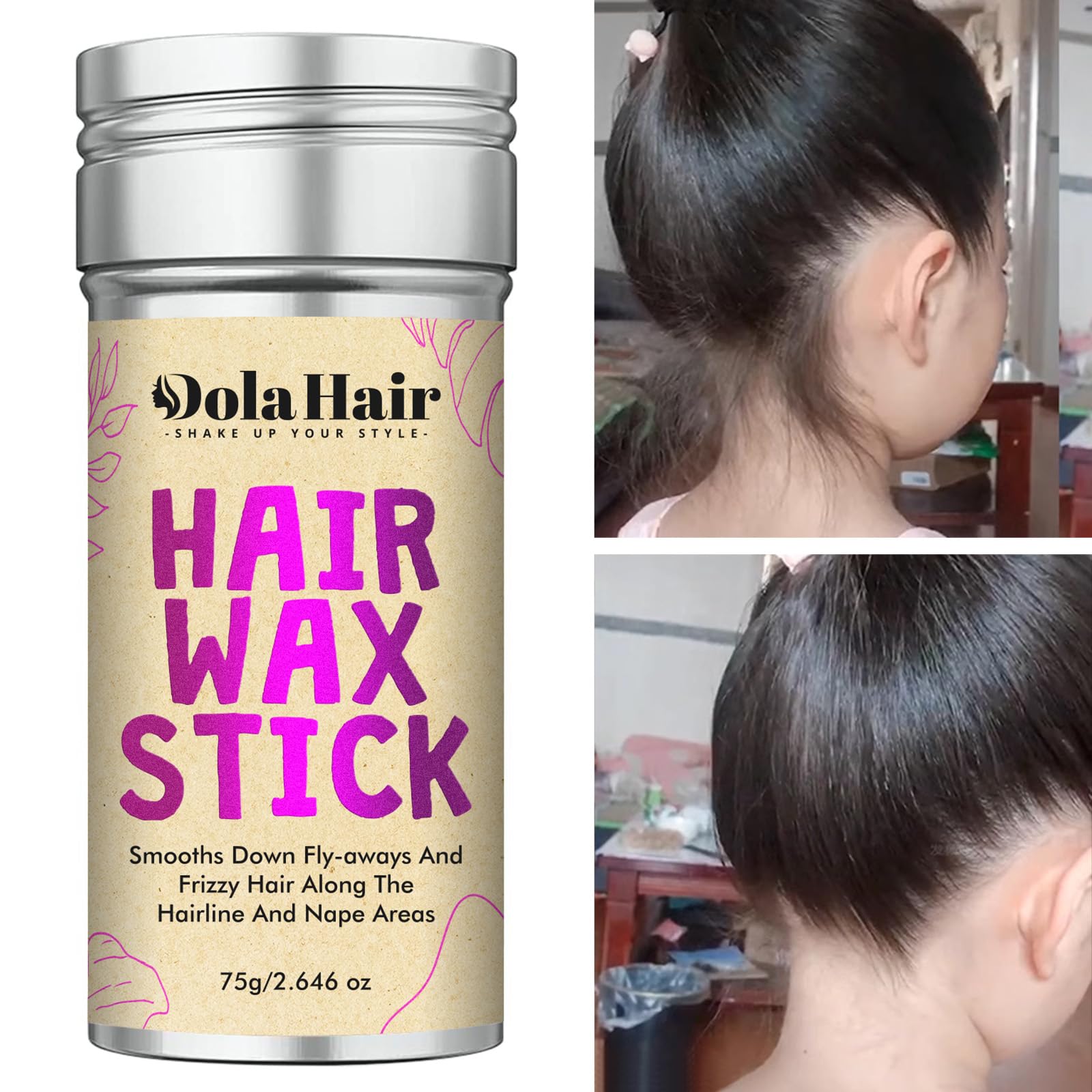 Dolahair Hair Wax Stick - Flyaway Control and Styling Pomade for Kids, Women, and Men - Hair Bun Maker and Accessorie Slick Back Hair Brush