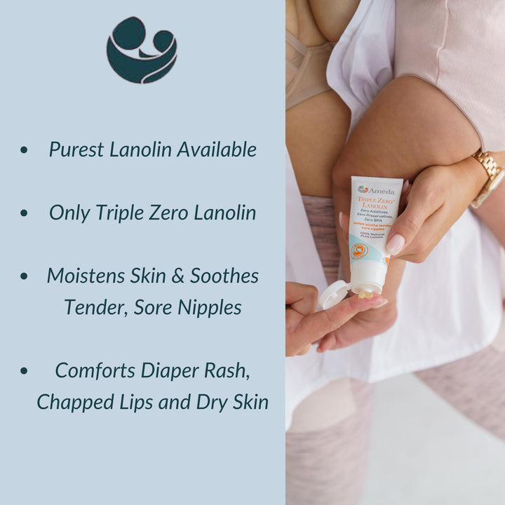 Ameda Triple Zero Lanolin Nipple Cream for Breastfeeding Pain | All Natural Lanolin Nipple Balm | Single Ingredient Pure Lanolin Cream | Breast Feeding Must Haves | ONLY Triple Zero Lanolin 35g/1.2oz