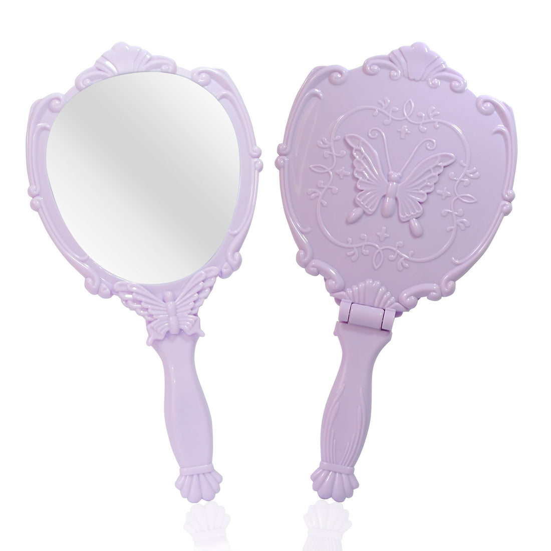 Embossed Butterfly Handheld Mirror with Folding Handle, Princess Style