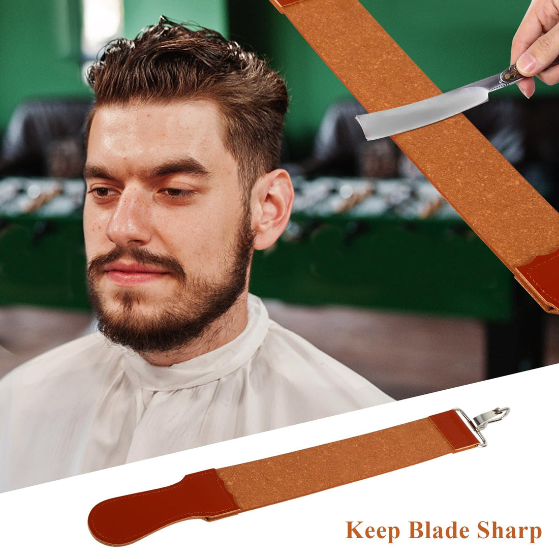 Razor Strops,Genuine Leather Strop Strap Straight Razor Folding Barber's Leather Sharpener Sharpening Belt