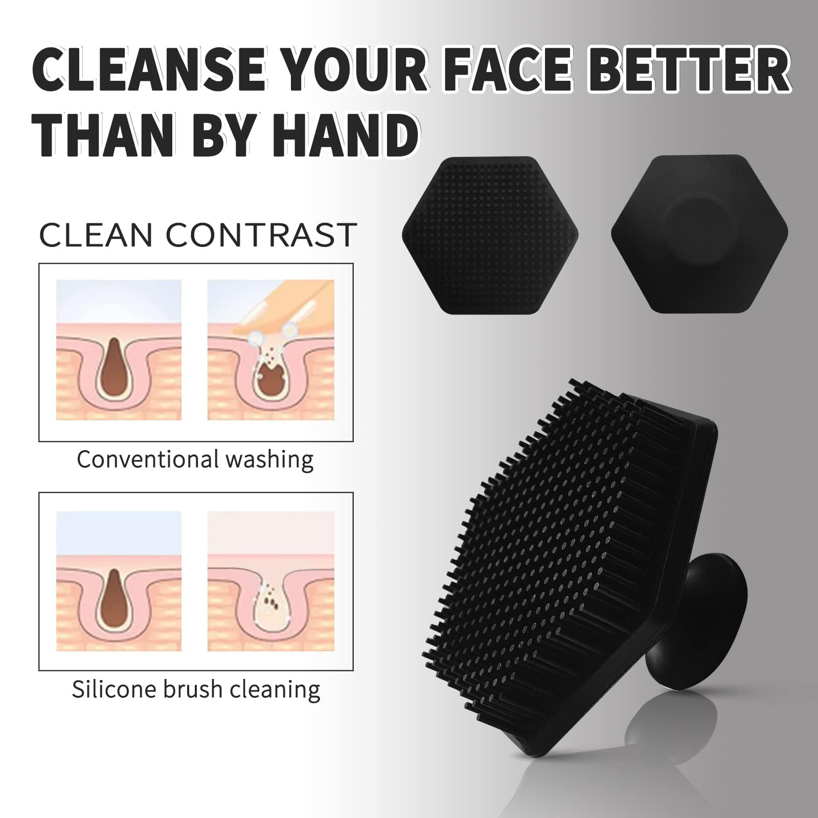 VWMYQ Face Scrubber, Silicone Face Scrubber for Men, Gentle Exfoliator Pad & Massager, Facial Cleansing/Wash Brush - Removes Dead & Dry Skin(Black)