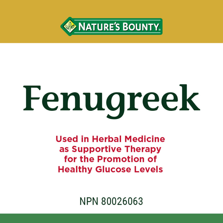 Nature's Bounty Fenugreek, 100 Count with Gelatin, Contains Silica, Vegetable Magnesium Stearate