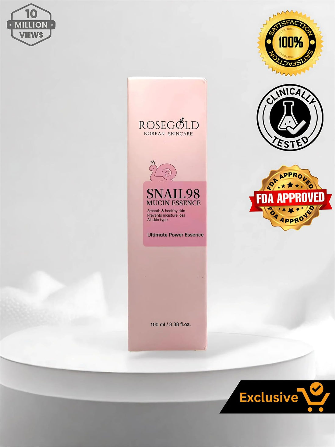 ROSEGOLD KOREAN SKINCARE Snail Mucin Ultimate Power Essence 3.38 fl.oz 100ml, Hydrating Serum with Snail Secretion Filtrate for Glassy and Glowy Skin