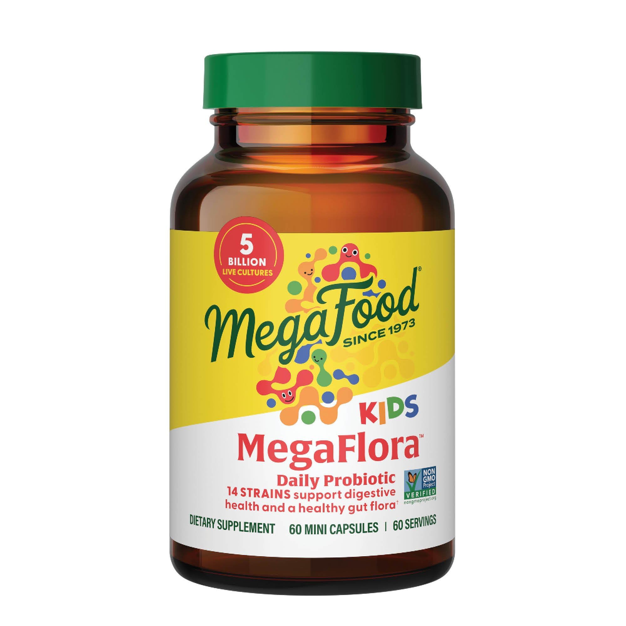 MegaFood MegaFlora Probiotic Kids - Probiotics for Kids 5+, 14 Probiotic Strains & 5 Billion CFUs - Probiotics for Digestive Health- Immune Support, Non-GMO, Made Without 9 Food Allergens - 60 Caps