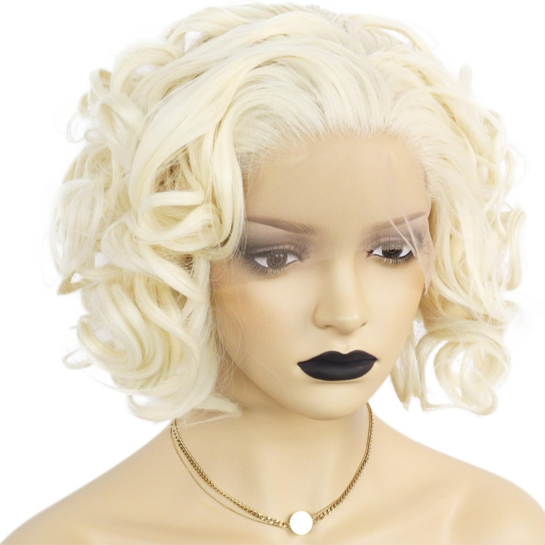 Anogol Hair Cap+Blonde Lace Front Wig Short Bob Curly Synthetic Hair Wigs For White Women Layered Hairstyles Platinum Blonde Lace Front Wig 613 Blonde Wig Synthetic Lace Front Wig Heat Resistant