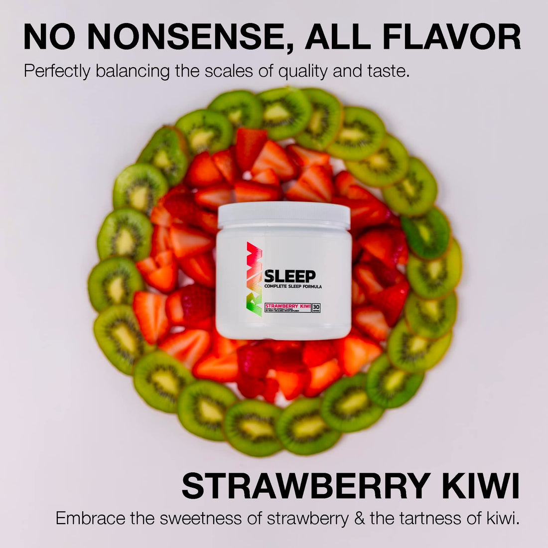 RAW Natural Sleep Aid Supplement - Relaxation Enhancer & Mood Support with Melatonin, Magnesium, Zinc, L-Tryptophan & Lemon Balm Extract to Relax & Calm The Mind & Body - 30 Servings, Strawberry Kiwi