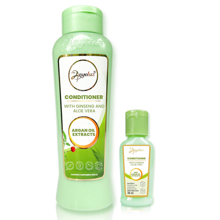 ANYELUZ Kit Duo Argan and Aloe Vera Conditioner + Mini Travel Size | Enhances Hair Condition, Leaving it Silky, Revitalized, and Easy to Comb | Recommended for All Hair Types