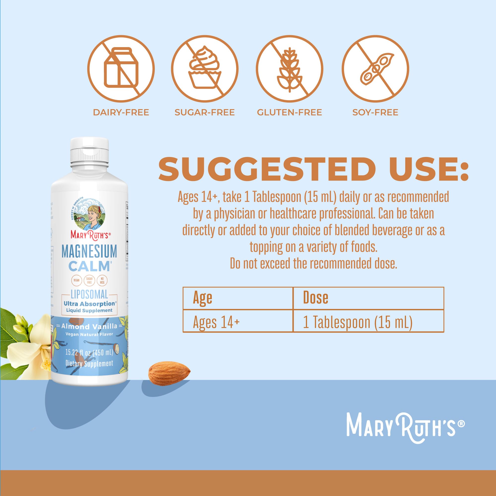 MaryRuth Organics Magnesium Liposomal| Magnesium Supplement | Magnesium Bisglycinate | Muscle & Bone Support | Mood Support Vitamin | Vegan | Non-GMO | Gluten Free | 15.22 Fl Oz | 30 Servings