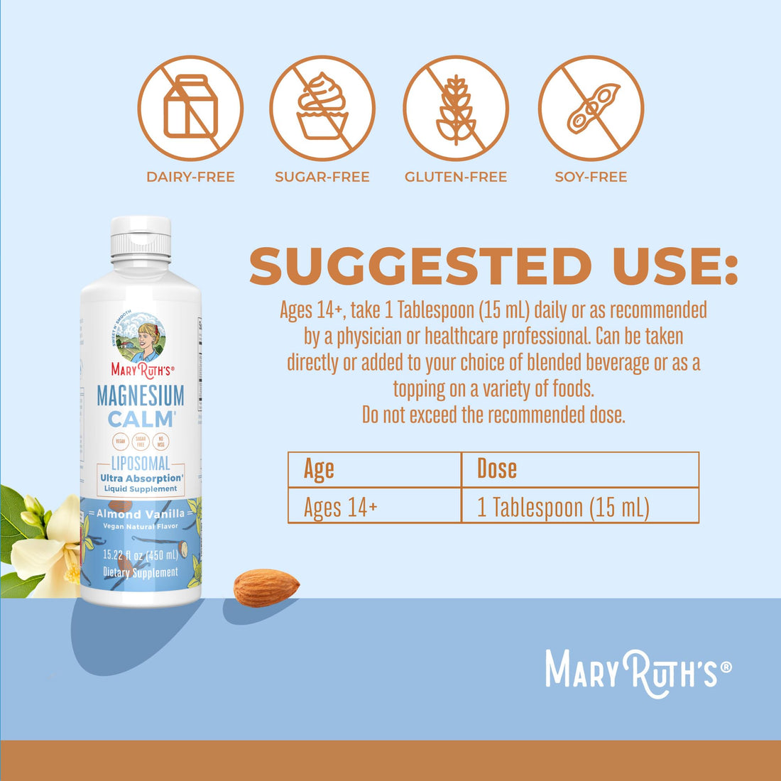 MaryRuth Organics Magnesium Liposomal| Magnesium Supplement | Magnesium Bisglycinate | Muscle & Bone Support | Mood Support Vitamin | Vegan | Non-GMO | Gluten Free | 15.22 Fl Oz | 30 Servings