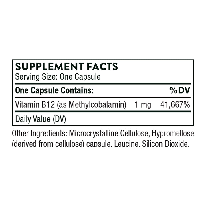 THORNE Vitamin B12 - as Methylcobalamin - Supports Heart & Nerve Health, Blood Cell Function, Healthy Sleep & Methylation - Gluten, Dairy & Soy-Free - 60 Capsules