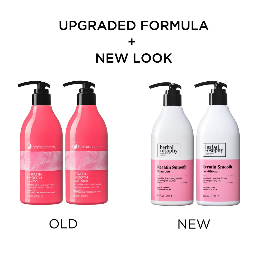 Herbalosophy Keratin Shampoo & Conditioner Set, Nourishing & Moisturizing Formula for Damaged & Dry Hair, Highly Hydrate & Repair for Color Treated Hair, Sulfate,Parabens & Gluten Free, 2 x 16.9 Fl Oz