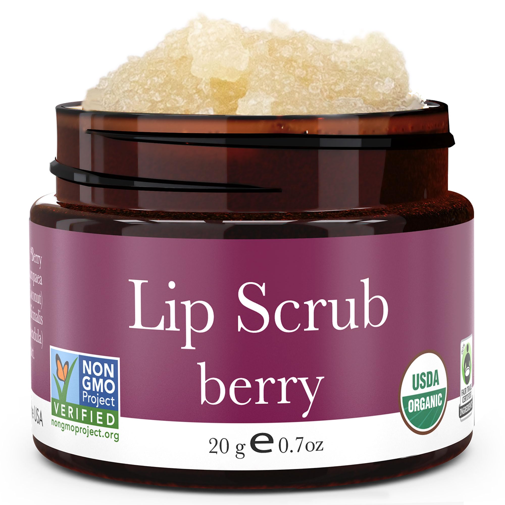 Lip Scrub, Berry Flavor - Organic Exfoliating Sugar Scrubs, Exfoliator for Chapped Dry Lips, Moisturizes With Fresh, Lush Natural Ingredients; Best Before Balm; for Men and Women (1 Container)