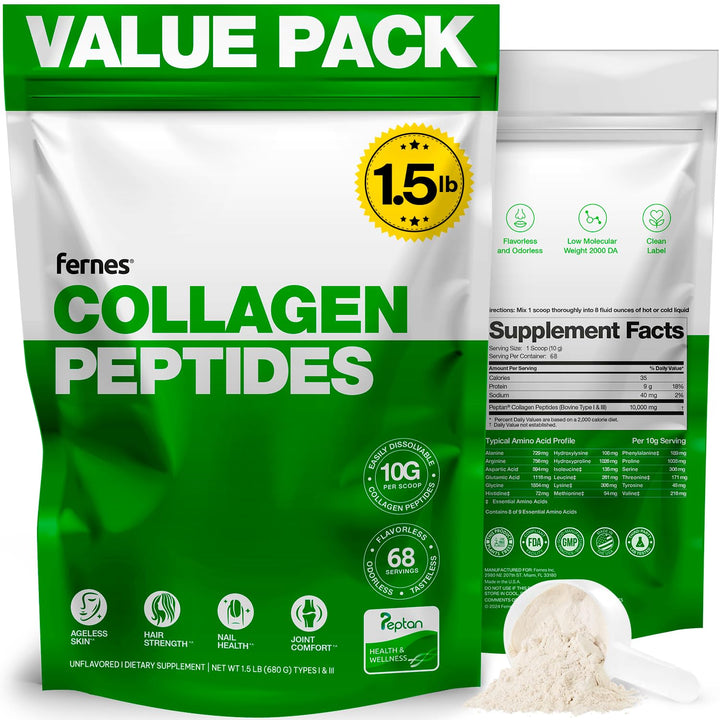Collagen Powder for Women Men (1.5LB) Type I & III Flavorless & Odorless Easy-Mix Hydrolyzed Peptan Protein Peptides Joint, Hair, Skin & Nail Support Gluten-Free Non-GMO Keto & Paleo Grass-Fed Kosher