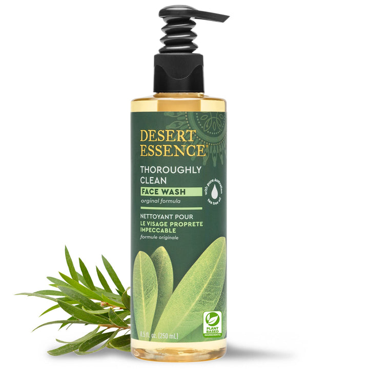 Desert Essence Thoroughly Clean Face Wash - Original - 8.5 Fl Oz - Tea Tree Oil - For Soft Radiant Skin - Gentle Cleanser - Extracts Of Goldenseal, Awapuhi, & Chamomile Essential Oils