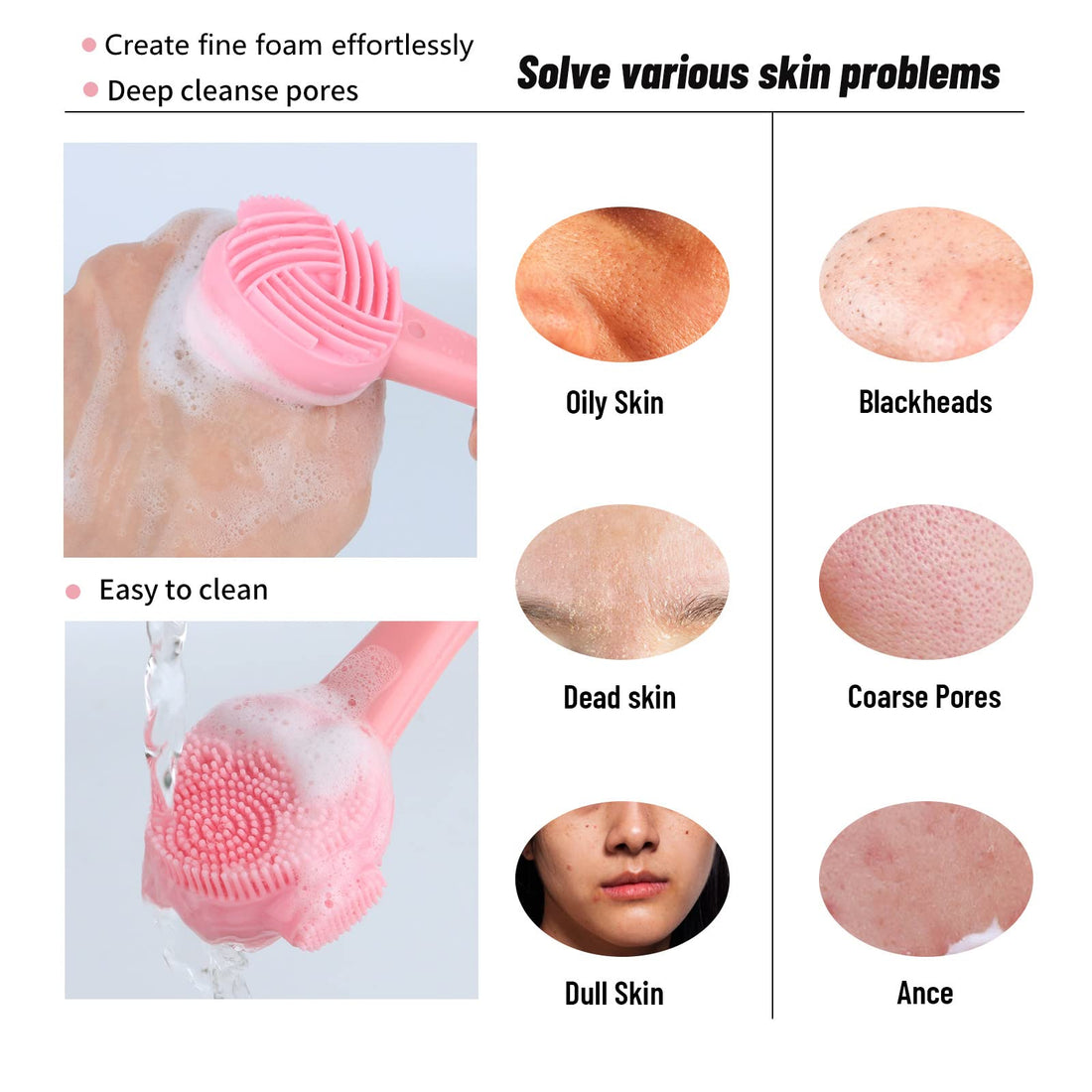 Beomeen 4 Pack Silicone Facial Cleansing Brush 4 in 1, Double-Ended Silicone Face Exfoliating Wash Scrub Brush for Face Skincare and Massage (Multicolored)