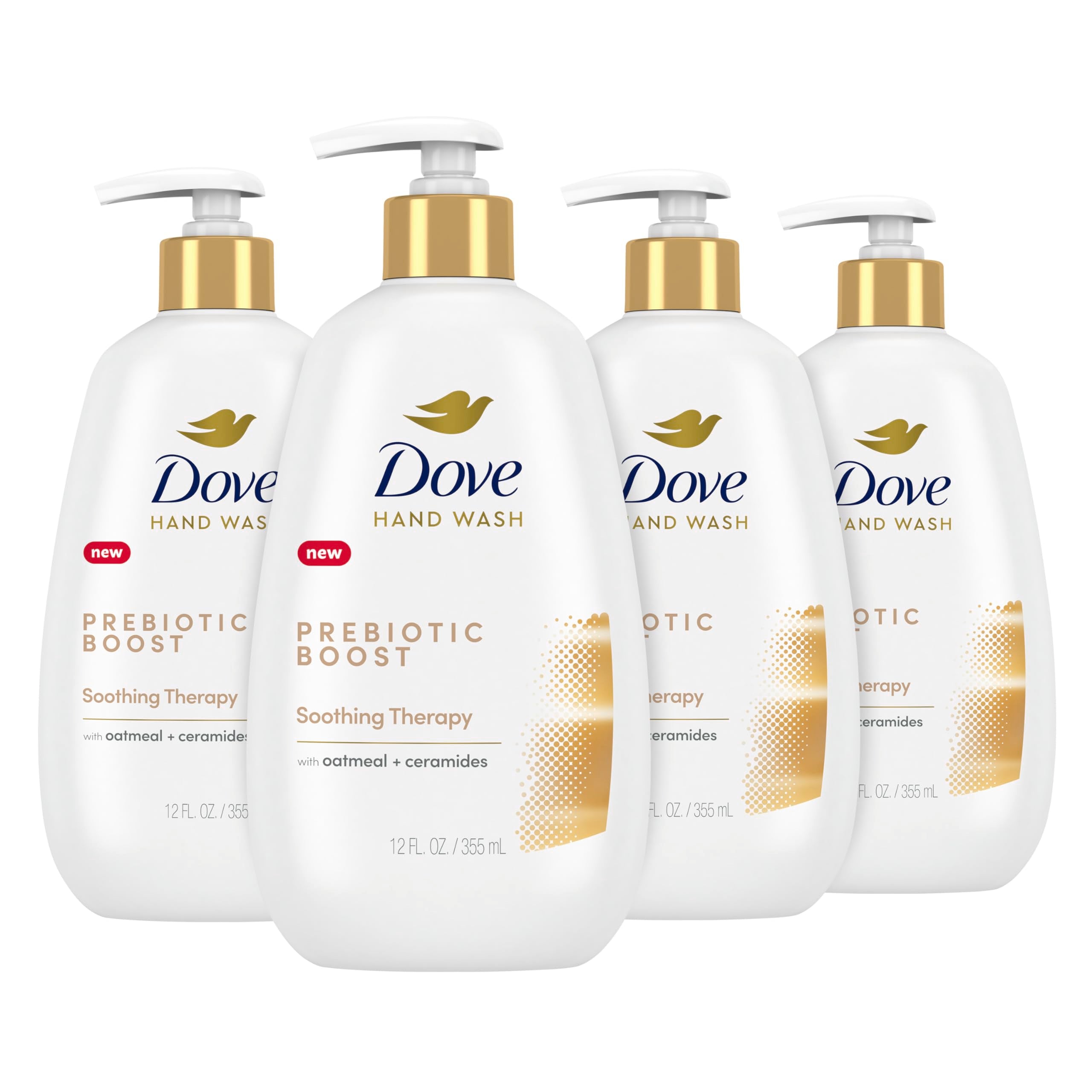 Dove Prebiotic Boost Hand Wash Soothing Therapy 4 Count for Lasting Softness, with Oatmeal & Ceramides, 12 oz