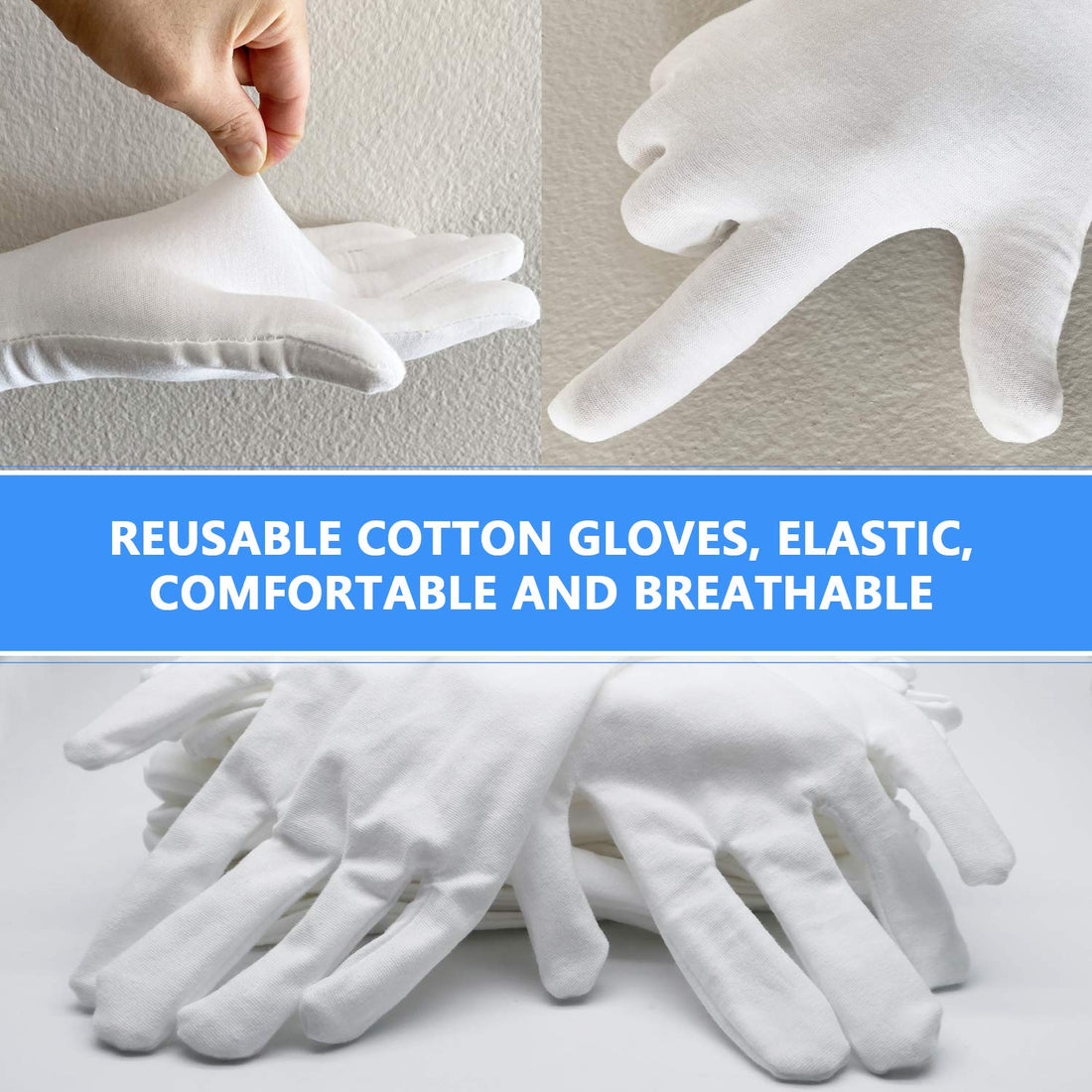 24 pcs (12 Pairs) White Cotton Gloves for Dry Hands, SPA Gloves Inspection Gloves Coin/Jewelry.