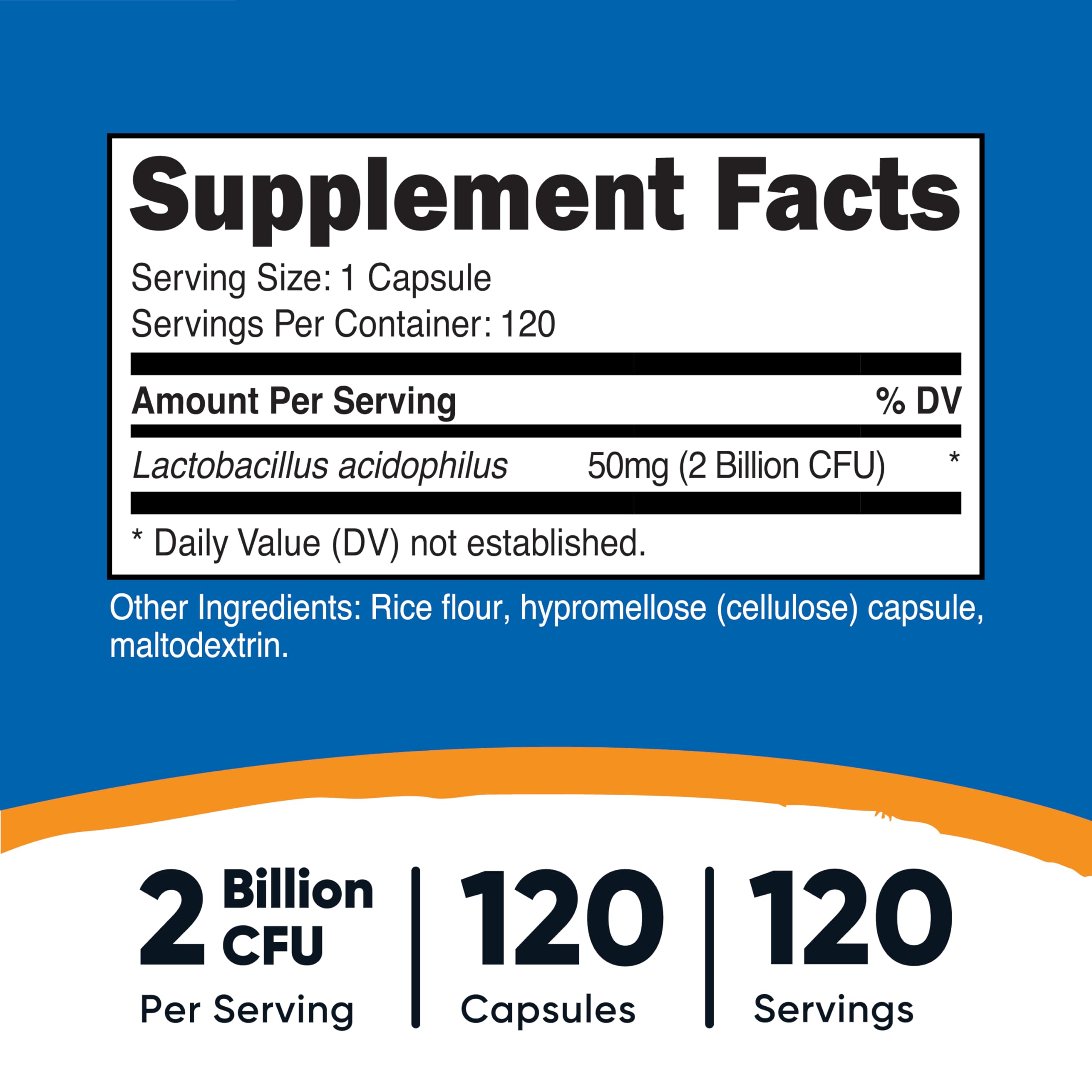 Nutricost Lactobacillus Acidophilus 2 Billion CFU Per Serving (120 Capsules)