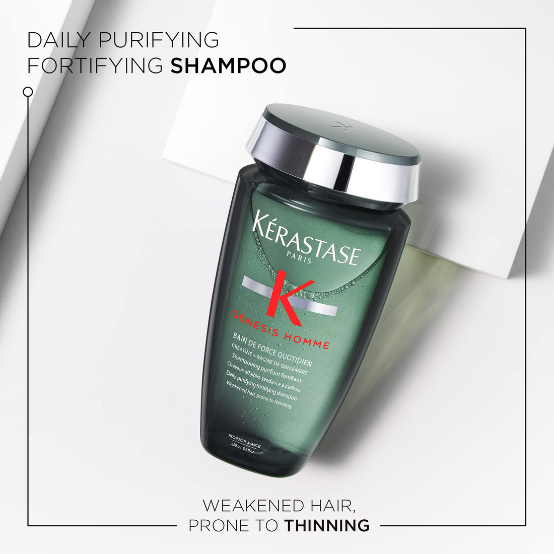 KÉRASTASE Men'sGenesis Homme Bain De force Shampoo, Deep Cleansing, Cooling, Strengthening & Hydrating for Scalp, Hair & Beard for Weakened Hair, 8.5 Fl Oz