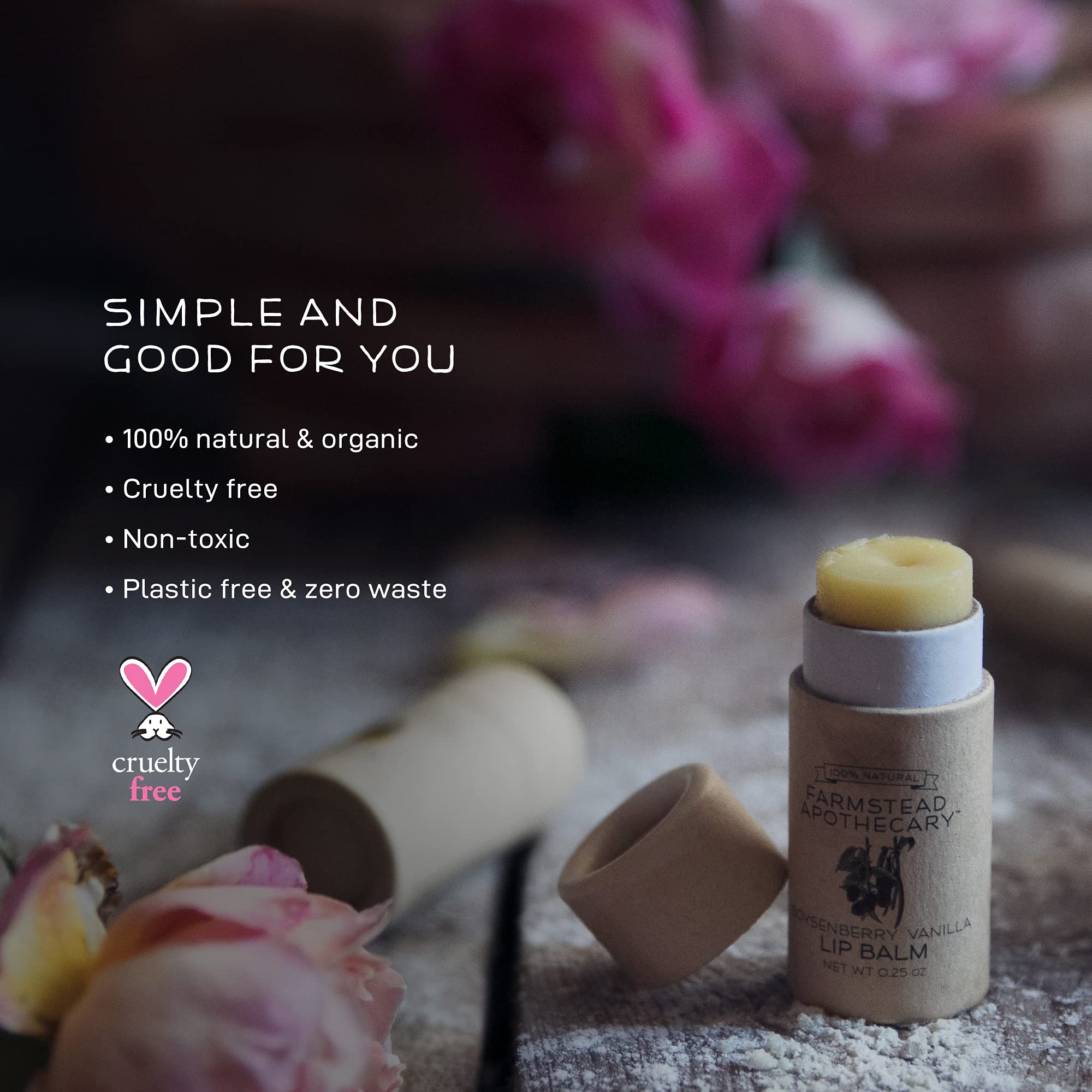 Farmstead Apothecary 100% Natural Lip Balm with Organic Beeswax, Organic Shea Butter & Organic Coconut Oil, Boysenberry Vanilla 0.25 oz