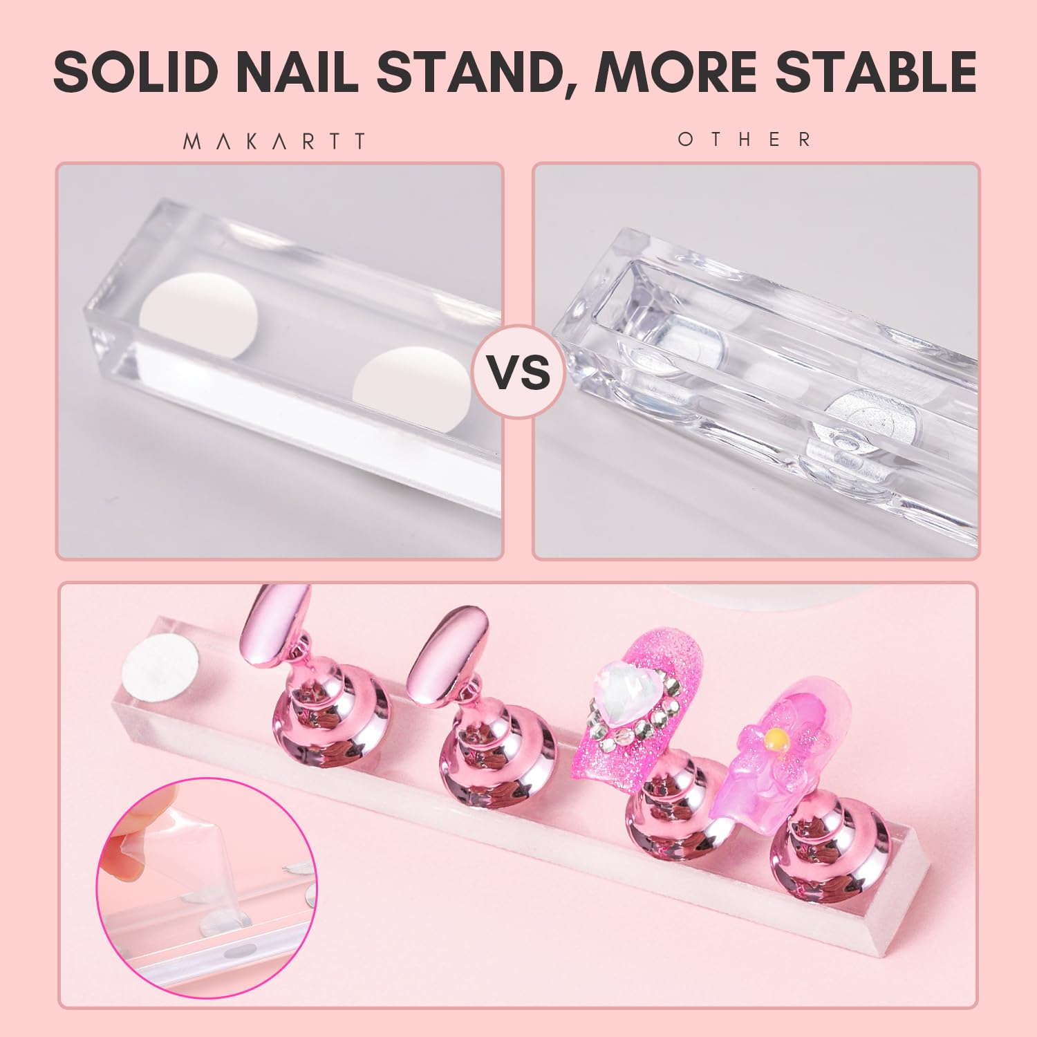 Makartt Nail Stand: Press On Nails Stand Display Practice Art Magnetic Fake Nail Holder for Painting Nails Stand for False Nail Designs with Double-sided Tape for Home DIY Beginner Salon Supplies