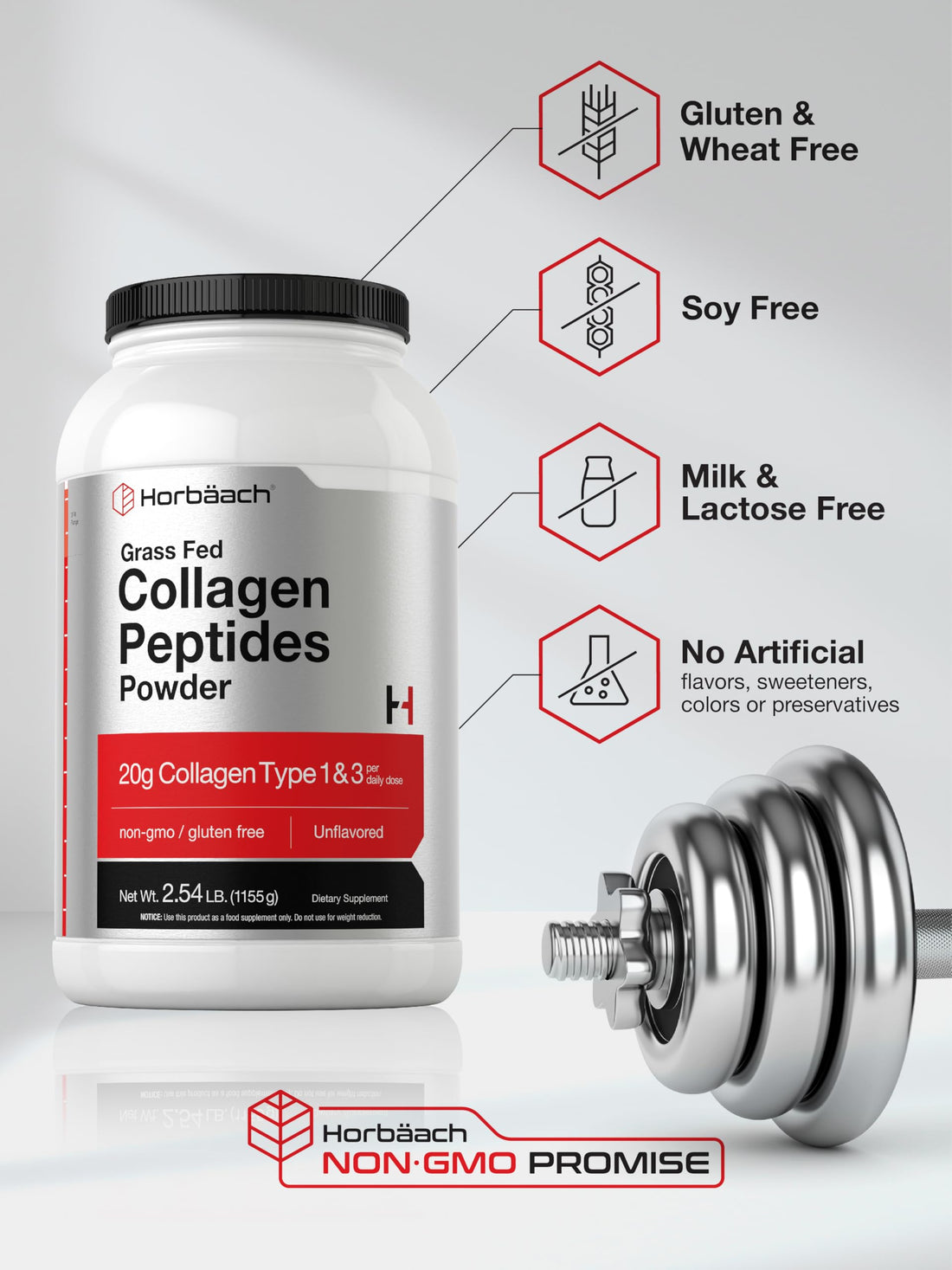 Horbaach Collagen Peptides Powder 40 oz | Unflavored | Type 1 and 3 Protein Collagen | Keto and Paleo Supplement | Grass Fed, Non-GMO, Gluten Free