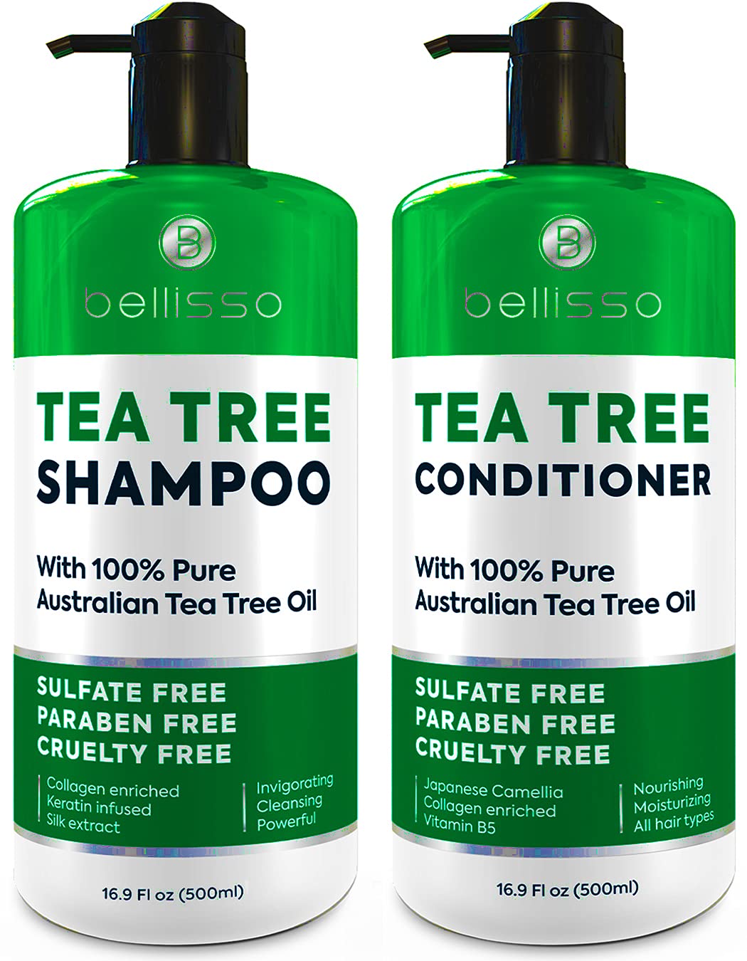 Tea Tree Shampoo and Conditioner Set – with 100% Pure Australian Tea Tree Oil - Anti Dandruff Sulfate and Paraben Free - Dry Scalp Treatment with Keratin, Vitamin B5, Collagen for Women and Men