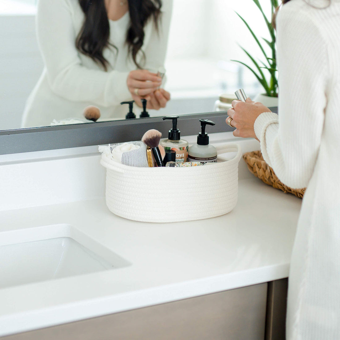 NaturalCozy 3-Piece Oval Storage Basket Set– Soft Natural Rope Woven Baskets for Storage Shelf, Toy, Nursery, Gift, Baby Shower, Pets Cat Dog Bins, Kitchen | Small Basket for Organizing (Off White)