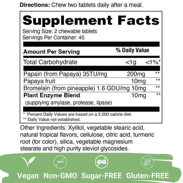 Yuve Natural Papaya Digestive Enzymes - Sugar-Free Chewable Candies - Promotes Better Digestion - Constipation & Bloating Aid, Detox, Leaky Gut Repair & Gas Relief - Vegan, Non-GMO, Gluten-Free - 90ct