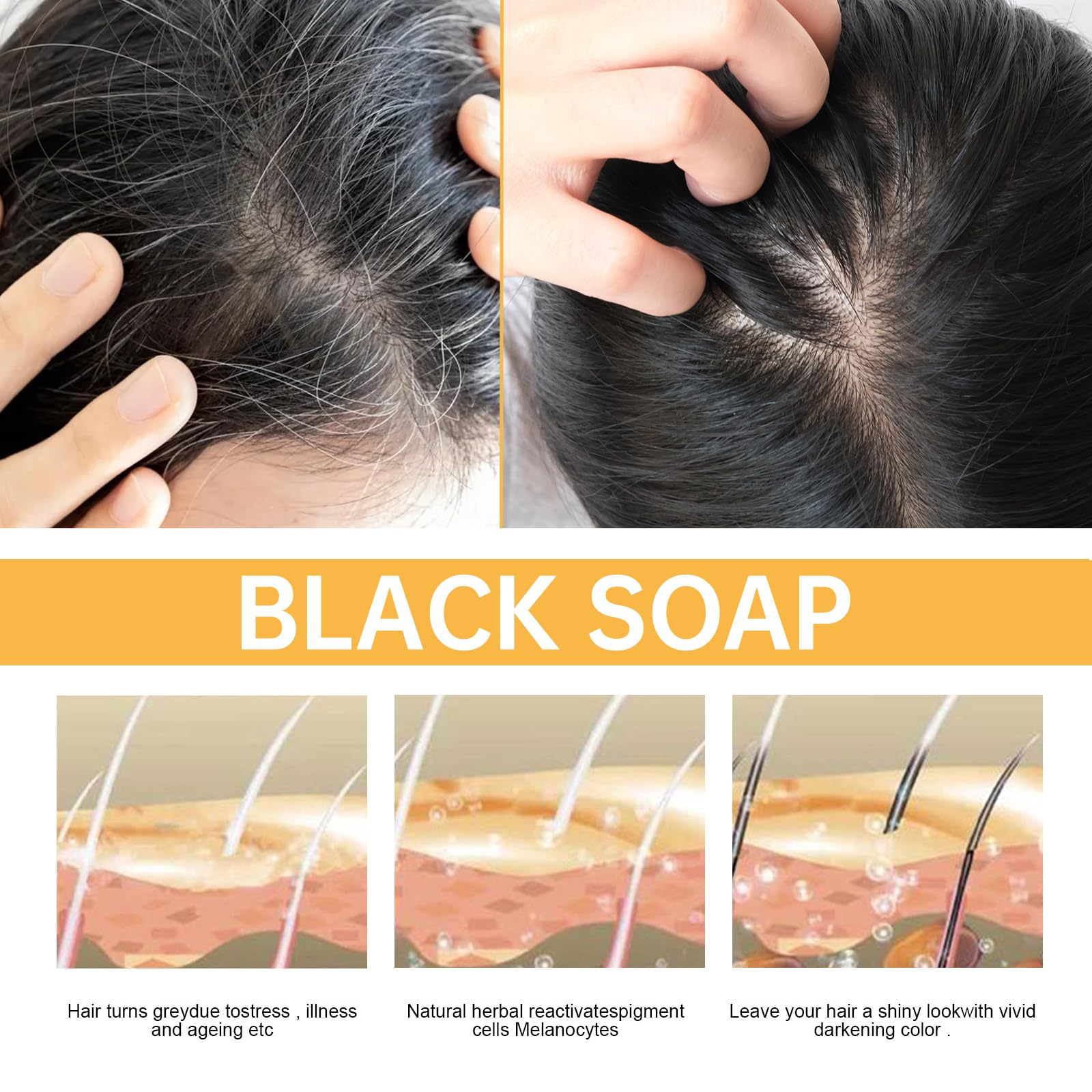 Gray Hair Reverse Shampoo Bar for Unisex, Black Hair Soap for Deep Clean the Scalp Grey, 2 PCS Hair Darkening Soap, Grey Hair Shampoo Bar For Men and Women
