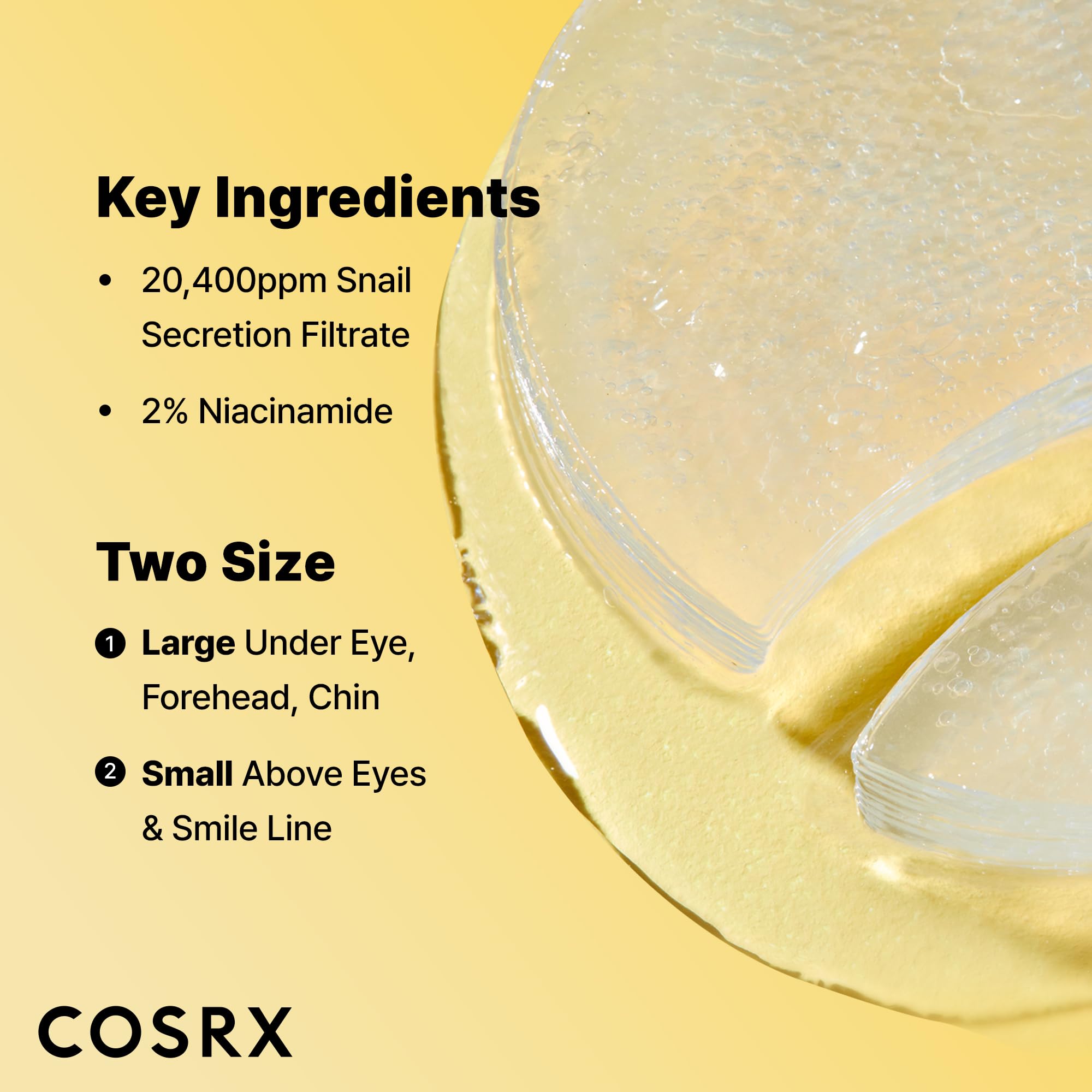 COSRX Advanced Snail Hydrogel Eye Patch (60pc), Gel Serum Mask, Puffy Undereye Treament, Fine Lines, Refresh, Hydrate| Paraben free, Korean Skin Care