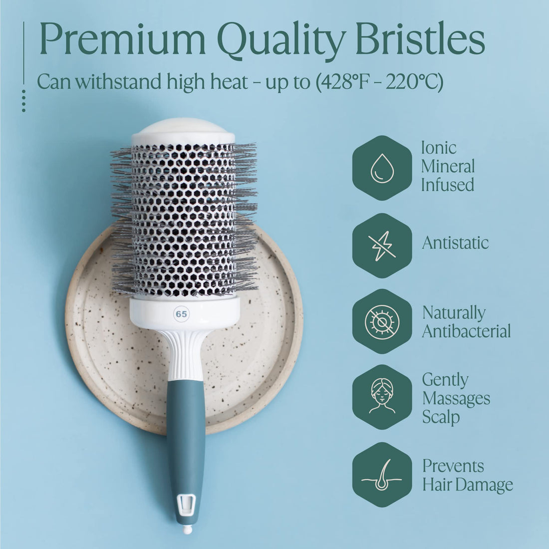 Round hair dryer brush - Ceramic ionic lightweight hair brushes (2.5 inch)